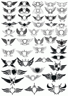 Wings Emblem Set For Laser Cut Free CDR Vectors Art