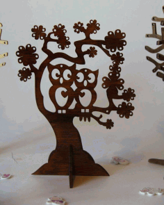 Laser Cut Owl Jewelry Holder Tree Jewelry Display Stand Free CDR Vectors Art