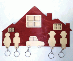 Laser Cut Family Wall Key Holder With Keychains Free CDR Vectors Art