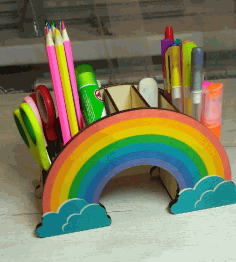 Laser Cut Rainbow Pencil Holder Desk Organizer Free CDR Vectors Art