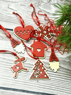 Laser Cut Decoration Toys Wooden Reindeer Santa Gnome Ornaments Free CDR Vectors Art