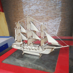 Laser Cut Wooden Sailboat Model Ship Free CDR Vectors Art