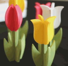 Laser Cut Wooden Tulips Spring Centerpiece Decor Free CDR Vectors Art