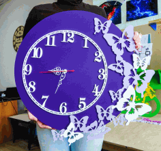 Laser Cut Wooden Butterfly Wall Clock Free CDR Vectors Art