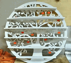 Laser Cut Round Wall Shelf Tree And Birds Free CDR Vectors Art