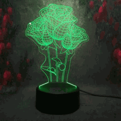 Laser Cut Roses Flower 3d Illusion Lamp Free CDR Vectors Art