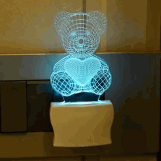 Laser Cut Teddy Bear 3d Illusion Night Lamp Free CDR Vectors Art