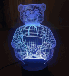 Laser Cut Teddy Bear 3d Lamp Free CDR Vectors Art