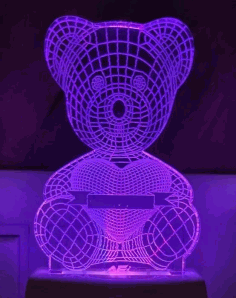 Laser Cut Teddy Bear Heart 3d Illusion Lamp Free CDR Vectors Art
