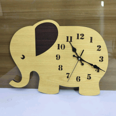 Laser Cut Elephant Wall Clock Kids Room Decor Free CDR Vectors Art
