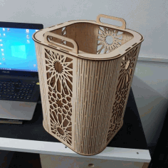Laser Cut Decorative Wooden Storage Basket Free CDR Vectors Art