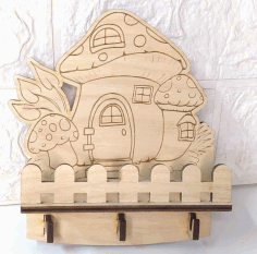 Laser Cut Wall Key Holder With Little Wooden House Free CDR Vectors Art