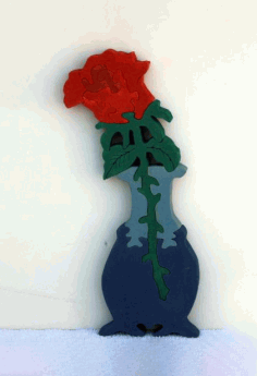 Laser Cut Wooden Roses Vase Jigsaw Puzzle Room Decor Free CDR Vectors Art