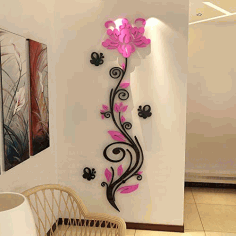 Laser Cut Rose Flower Vine Acrylic Wall Sticker Free CDR Vectors Art