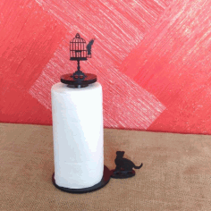 Laser Cut Cat And Bird Paper Towel Holder Free CDR Vectors Art