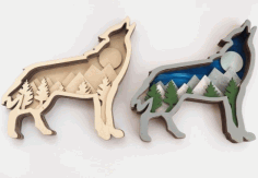 Laser Cut Wooden Wolf 3d Layered Art Free CDR Vectors Art