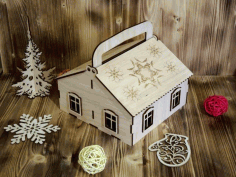 Candy Hut Gift Box With Handle For Laser Cut Free PDF File