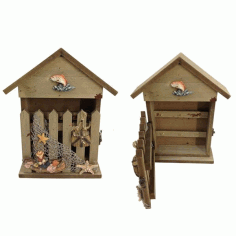 Decorative Wall Key Box House With Fence For Laser Cut Free PDF File