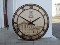 Laser Cut Large Round Wooden Wall Clock 4mm Free CDR Vectors Art