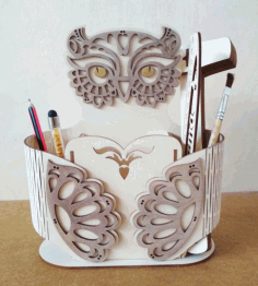 Laser Cut Decorative Owl Pencil Holder Free CDR Vectors Art
