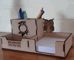 Laser Cut Wooden Owl Desk Organizer Pen Holder 3mm Free CDR Vectors Art