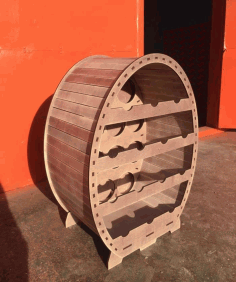Laser Cut Wooden Wine Rack For 14 Bottles Wine Barrel Design Free CDR Vectors Art