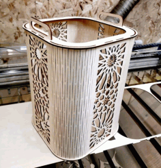 Laser Cut Decorative Basket With Handle Free CDR Vectors Art