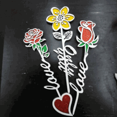 Laser Cut Love Flower Topper Valentines Day Decor Free CDR Vectors Art