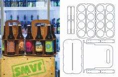 Laser Cut Wooden Bottle Caddy six-pack Beer Carrier Free CDR Vectors Art
