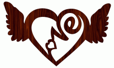 Laser Cut Valentine Day Heart Wings Design Wooden Wall Art Free CDR Vectors Art