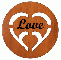 Laser Cut Love Heart Valentines Day Round Tag Wooden Keychain Free CDR Vectors Art