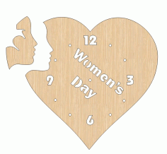 Laser Cut Women Day 8 March Wood Wall Clock Woman Face Heart International Womens Day Free CDR Vectors Art