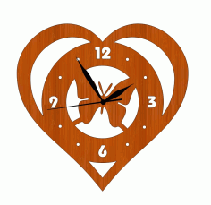 Laser Cut Butterfly Heart Shaped Wood Wall Clock Free CDR Vectors Art