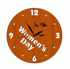 Laser Cut International Womens Day 8 March Woman Engraved Eyes Wooden Wall Clock Free CDR Vectors Art