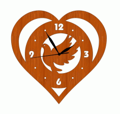Laser Cut Heart Flying Bird Shaped Wood Wall Clock International Womens Day 8 March Free CDR Vectors Art