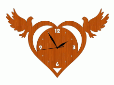 Laser Cut Heart Shaped Flying Bird Wood Wall Clock International Womens Day 8 March Free CDR Vectors Art