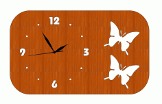 Laser Cut Rectangle Butterfly Shaped Wood Wall Clock International Womens Day 8 March Free CDR Vectors Art
