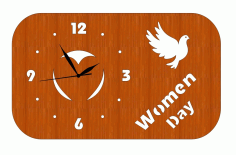 Laser Cut Rectangle Flying Bird Wood Wall Clock International Womens Day 8 March Free CDR Vectors Art