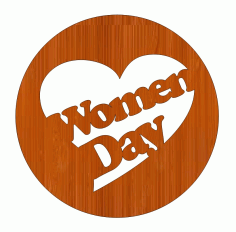 Laser Cut International Womens Day 8 March Circular Heart Shaped Wooden Gift Tag Free CDR Vectors Art