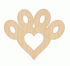 Laser Cut Wooden Heart Dog Paw Print Decoration Free CDR Vectors Art