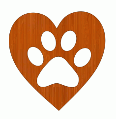 Laser Cut Wooden Dog Paw Heart Gift Tag Free CDR Vectors Art