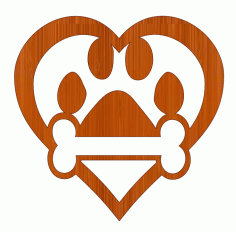 Laser Cut Wooden Dog Paw And Bone In Heart Ornament Free CDR Vectors Art