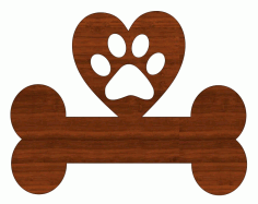 Laser Cut Wooden Dog Paw In Heart And Bone Ornament Free CDR Vectors Art