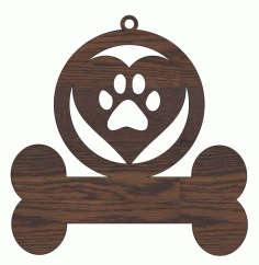 Laser Cut Wooden Puppy Paw Print Heart In Circle Bone Ornament Free CDR Vectors Art