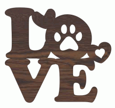 Laser Cut Wood Dog Paw Print Love Gift Tag Free CDR Vectors Art