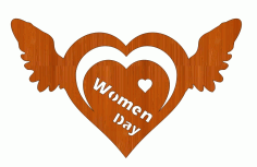 Laser Cut Wooden Wall Art Heart Wings International Womens Day 8 March Free CDR Vectors Art