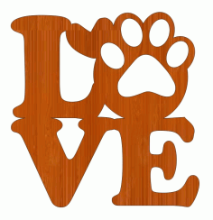 Laser Cut Love Dog Paw Print Wooden Gift Tag Free CDR Vectors Art