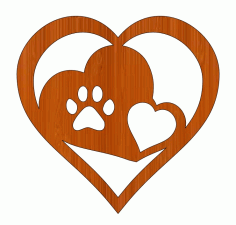 Laser Cut Couple Hearts Wooden Dog Paw Print Free CDR Vectors Art