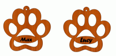Laser Cut Wooden Keychain Pair Dog Paw Gift Tag Free CDR Vectors Art