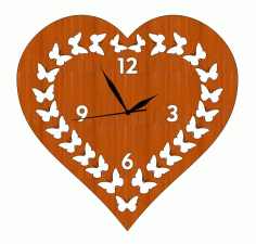 Laser Cut Decorative Wooden Heart Shaped Room Wall Clock Design Free CDR Vectors Art